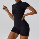 Reißverschluss Kurzarm Yoga Jumpsuit Dance Fitness Enger Sport Jumpsuit